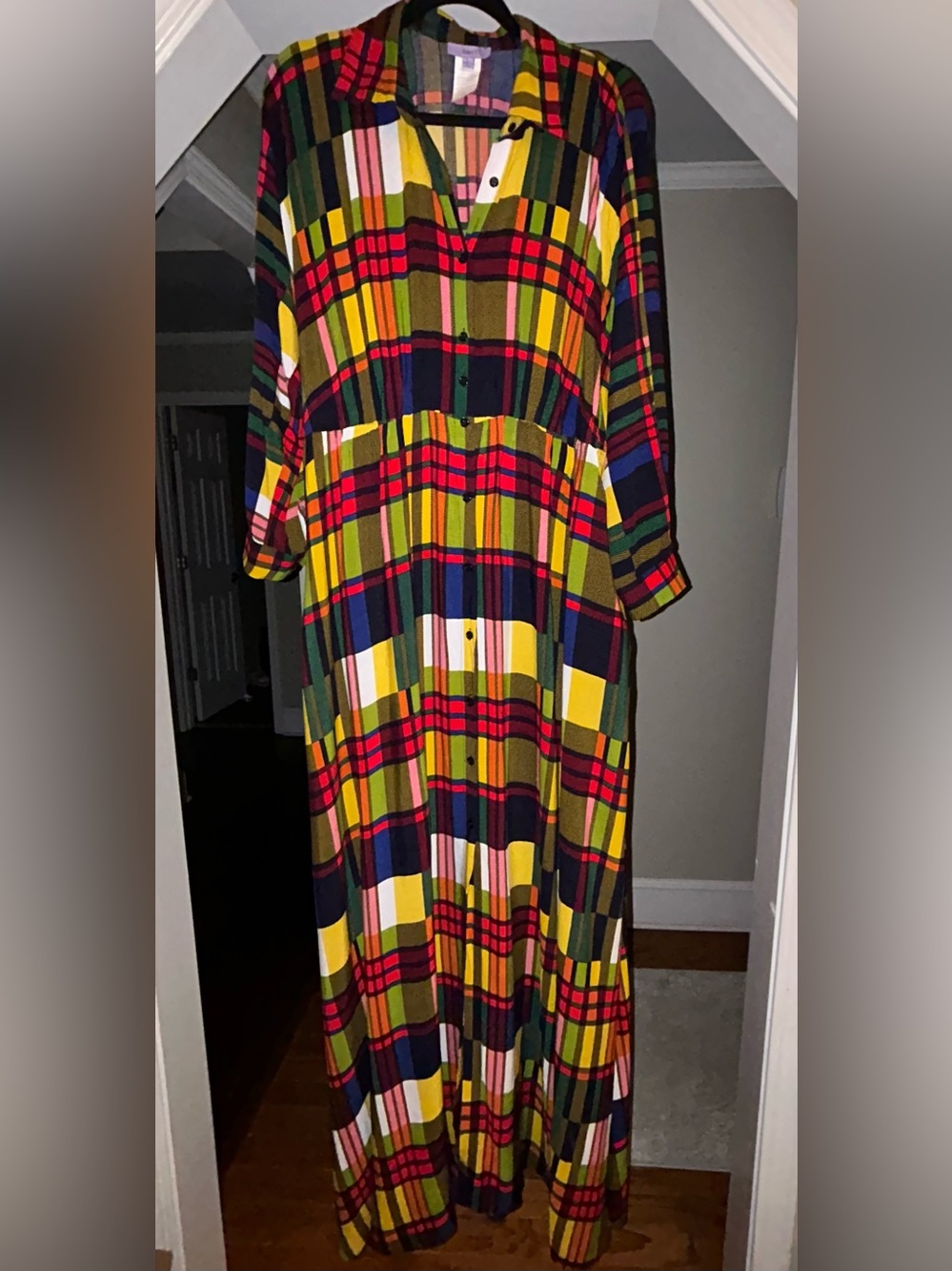 Eien Colorful Plaid 100% Rayon Maxi Dress Size Large